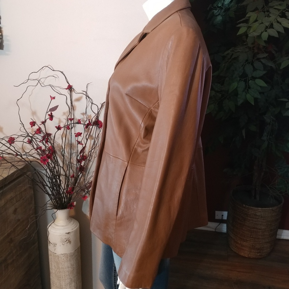 Jones New York Cognac Brown Leather Jacket - Picture 4 of 8